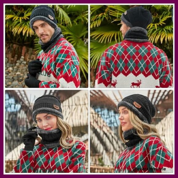 Winter Knit Beanie Scarf Gloves Set Fleece Lined Unisex Touchscreen main image 7